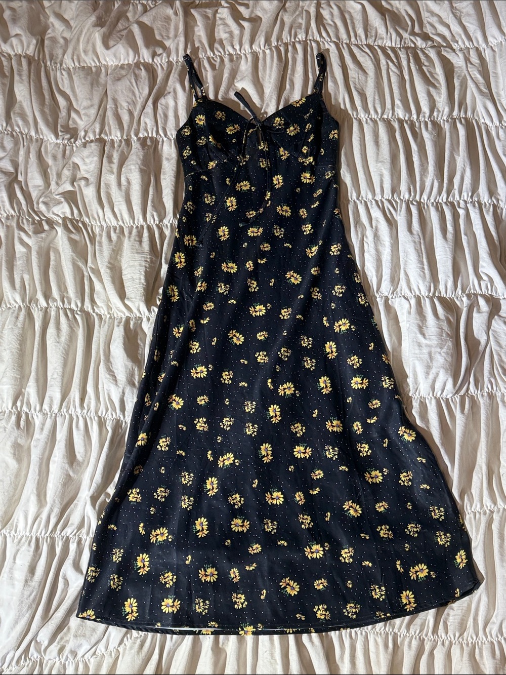 La Hearts Black Midi Dress with Yellow Floral Print